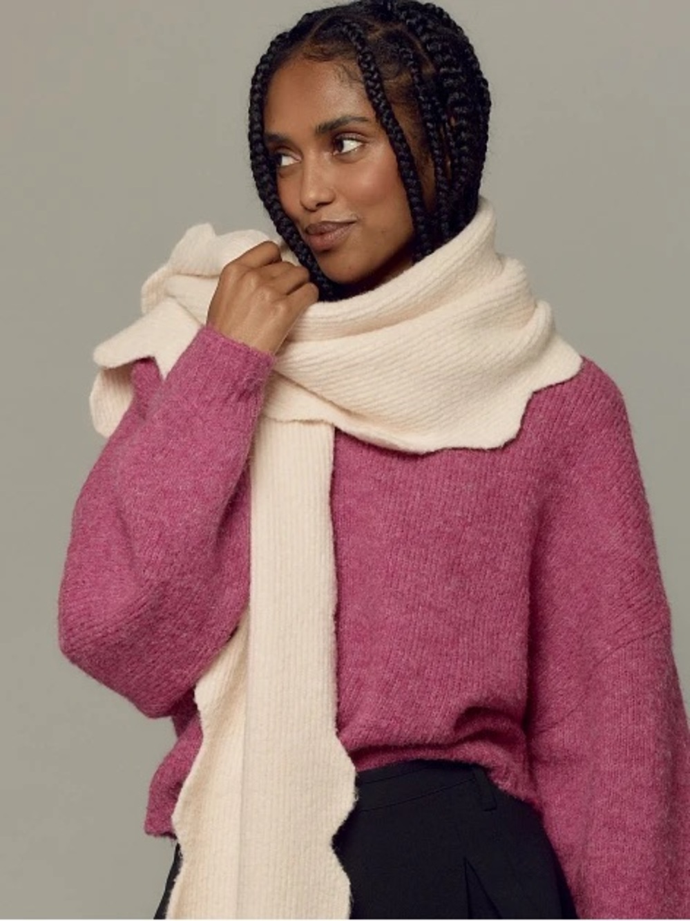 Anthropologie Cream Scalloped Knit Scarf